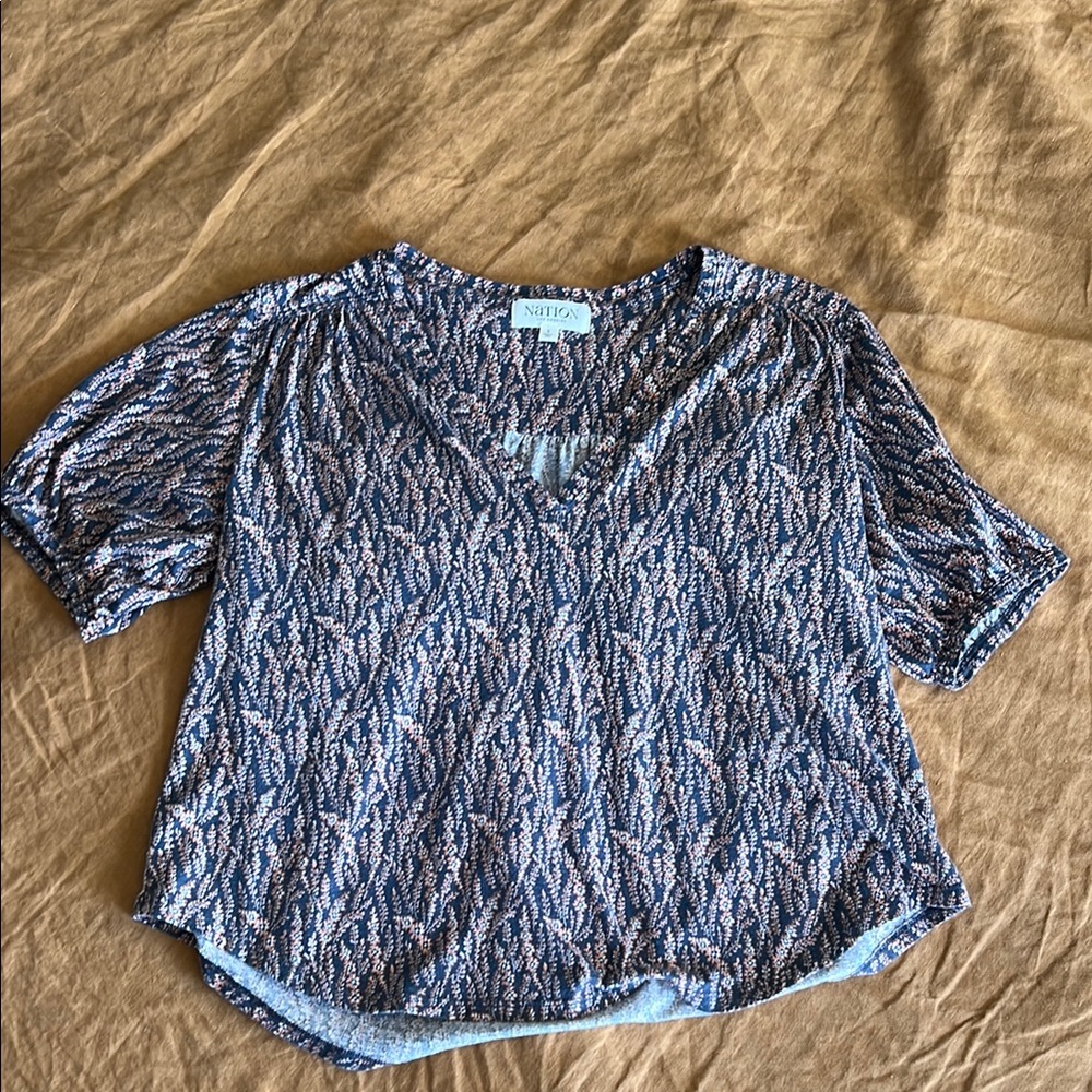Nation LTD Blue and Orange Patterned Crop Blouse